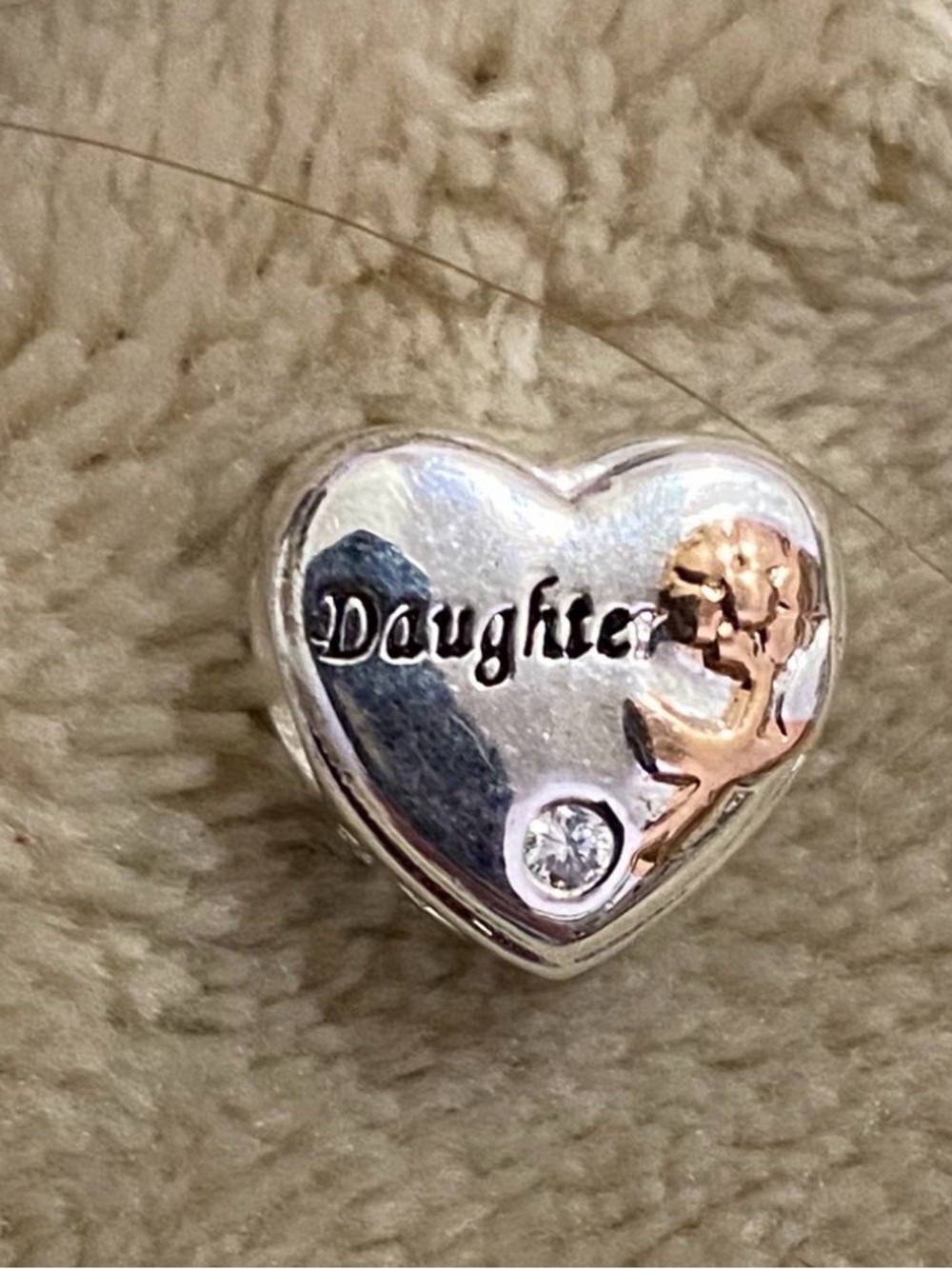 .925 Sterling Silver Heart  "Daughter" Charm Pendant with Rose Gold Accent